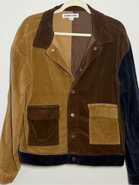 Cowboy Stars Colorblock Corduroy Patchwork Jacket Small Western Cowgirl Shacket